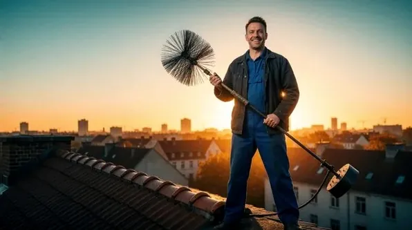 Chimney technician finishing a roof job in Littleton at dusk